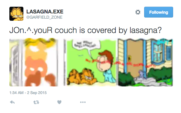 a glitched out Garfield comic strip